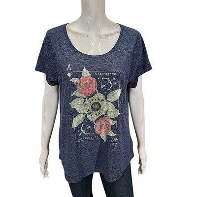 Camiseta para mujer Lucky Brand Top manga corta con estampado gráfico azul talla grande Foto 1 de 4