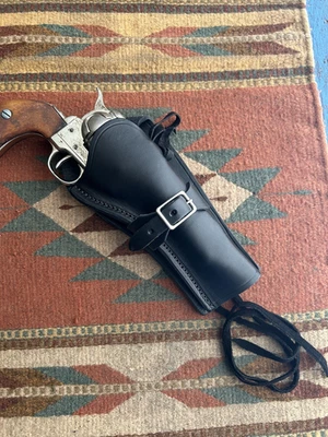 适用于 Colt SAA 1873 Ruger Super Wrangler 5.5 英寸西部十字拉枪套黑色 — 第 1/4 张图片