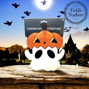Neue Ghost & Pumpkin Umhängetasche - Halloween - 12” x 10” x 2” - orange & weiß - Bild 1 von 14