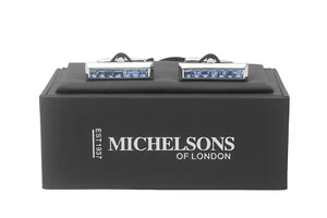 Michelsons of London Silver with Blue Crystals Bar Cufflinks - Picture 1 of 1