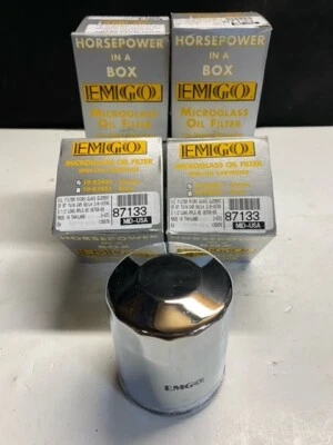 EMGO 10-82442 MICROGLASS 10 MICRON SPIN-ON OIL FILTER CHROME HARLEY 1999-UP TWC - Image 1 of 4