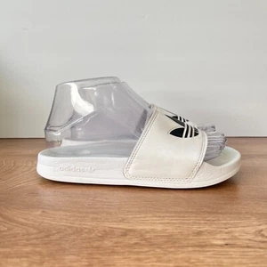 Adidas Adilette Lite White Slides Black Logo Slip On Sandals Men's Size 5 - Picture 1 of 9