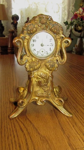 Patent 1891 WATERBURY Gilt Figural Lady Brass Mantel Table Desk Clock Repair Cover