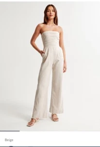 Abercrombie & Fitch Emerson Linen Blend Strapless Jumpsuit Size XL Petite - Picture 1 of 8