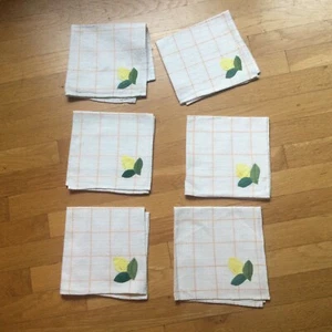 Set 6 Vintage Napkins Lemon Embroidered Appliqué - Picture 1 of 3