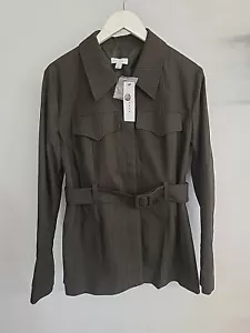 Topshop Womens Belted Blazer Jacket Size Uk 14 Brown Buttons Long Sleeves - Picture 1 of 9