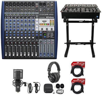 Presonus StudioLive AR12C 12-Ch USB Live Sound/Studio Mixer+Headphones+Stand+Mic - Image 1 of 4