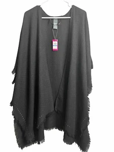 Vince Camuto Feels Like Home schwarzer Poncho One Size Cardigan Kimono Fransen SW5 - Bild 1 von 3