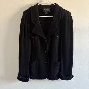 St. John Kaviar Strick Blazer Jacke Knopfleiste Taschen schwarz Größe 10 - Bild 1 von 5