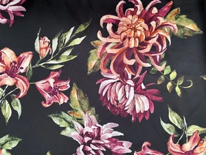 Black Orchid Print Woven Pebble Crepe Dress Fabric, Per Metre - Picture 1 of 2