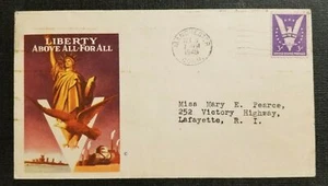 1945 WWII Patriotic Illustrated Cachet Cover Manchester CT to Lafayette RI - Picture 1 of 2