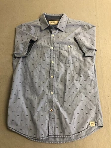 Free Planet Men's Medium Shirt Blue Patterned Collared Short Sleeve Button Down - Picture 1 of 4