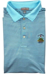 Peter Millar Summer Comfort Mens Sz Large Polo Golf Shirt US Open Blue Striped - Picture 1 of 11