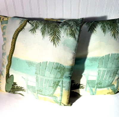 Two-Coastal Collection 18x18" Throw Pillows Seaside ~ Seafoam Green Blue Yellows - Image 1 of 4