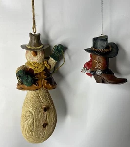 Weastern Christmas Ornaments Heavy! Snowman & Cowboy Boots - Picture 1 of 15