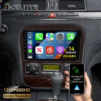64G Para Mercedes-Benz Clase S W220 1998-2005 Android 14 Radio Coche GPS Estéreo DSP Foto 1 de 4