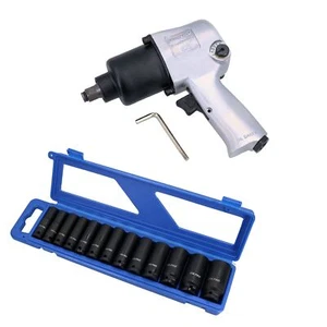 1/2" Air Impact Wrench 406 ft/lbs + 13pc Deep Metric Impact Sockets 13 - 32mm - Picture 1 of 1