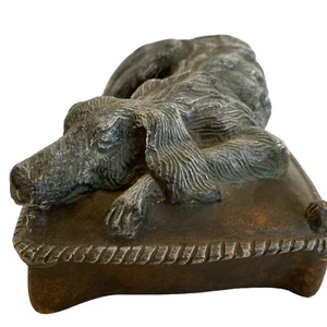 Sleeping Dog Figurine On Plush Dog Bed Resin Figurine - Picture 1 of 9