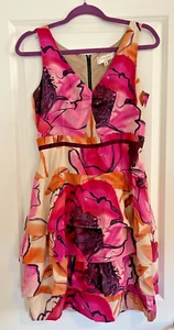 Moulinette Soeurs Women Dress Pink Floral Tiered Knee Length V Neck Size 6 - Picture 1 of 10