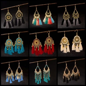 Womens Fashion Bohemian Earrings Long Tassel Fringe Boho Dangle Earrings Jewelry - Picture 1 of 56
