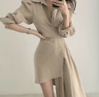 Womens Dress Chic Korean Fashion Long Sleeves Asymmetric Shirt Slim Fit Top Sexy