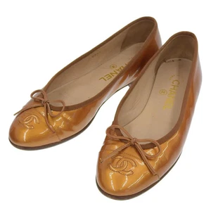CHANEL COCO Mark Ballerina Ballet Pumps G02819 36 1/2 Orange Gold Women USED - Picture 1 of 8