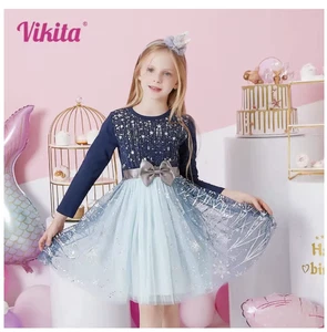 Girls Cotton Sparkle Party Princess Bow Tulle Fancy Dress Age 3-10 - Picture 1 of 10