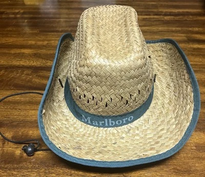 Chapéu de cowboy vintage MARLBORO publicidade cigarro tecido palha faixa verde novo - Imagem 1 de 4