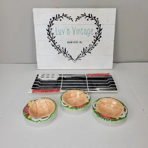 Fitz and Floyd Grillin and Chillin Burger Appetizer Platter Bowl Set BBQ Party - Picture 1 of 6