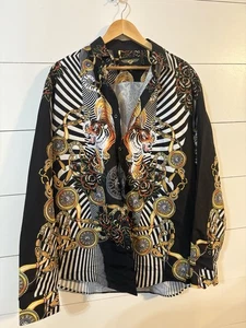 Camisa Premiere Botón Frontal Negra Estampado Tigre Para Hombre 4XL Afterparty Exótica - Imagen 1 de 6