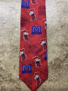Cravatta vintage Ole Miss Colonel Reb MADE IN USA 100% SETA Red Rebels si fondono a sinistra - Foto 1 di 7