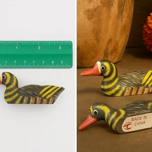 Vintage Hand-Painted Wooden Miniature Duck Figurine 4” Made in China Folk Art - Picture 1 of 6