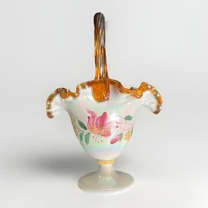 Fenton Glass Hand Painted Autumn Gold Crest Basket 50th Anniversary - Picture 1 of 7