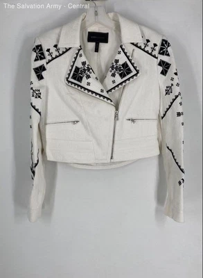 Chaqueta de moto BCBGMAXAZRIA blanca manga larga cremallera completa talla mediana Foto 1 de 4