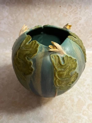 Ephraim Faience Pottery Water Lily CERF Vase, signed 7” tall and 6 1/ 2" wide - Image 1 of 4