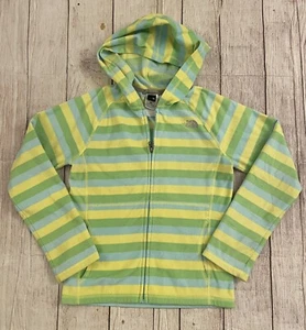 THE NORTH FACE  GREEN BLUE STRIPED HOODED FLEECE JACKET GIRLS SIZE M(10/12) - Picture 1 of 9