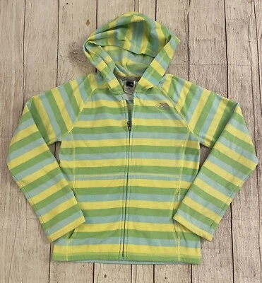 THE NORTH FACE  GREEN BLUE STRIPED HOODED FLEECE JACKET GIRLS SIZE M(10/12) - Image 1 of 4