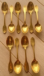 Ensemble de 10 Cuillères à Moka Alfénide ( Christofle) en métal doré Coquille - Picture 1 of 4
