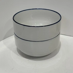 Mainstays Cereal Bowls Set of 2 Blue Rim Band Approx. 3" x 5 3/4". Ceramic - Picture 1 of 20