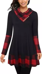Miusey Women's Long Sleeve Shirt Button Print Tunic Black M A000549 - Picture 1 of 3