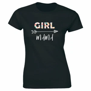 Girl Mama with Arrow Image And Floral Print Black T-Shirt for Women - Picture 1 of 2