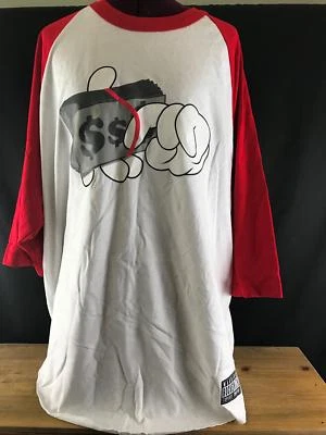 NUEVA CAMISETA RAGLÁN MANGA 3 CUARTOS ROCKSMITH POPPIN BANDS BLANCA/ROJA DINERO EN EFECTIVO Foto 1 de 4