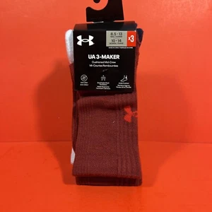 MENS UNDER ARMOUR 3 Pack UA 3-MAKER CUSHIONED MID CREW SIZE 8.5-13 (G3) - Picture 1 of 6