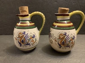 VTG Dragon Floral Ceramic Oil & Vinegar Cruet Set hand painted Boston warehouse - Picture 1 of 12