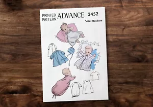 Advance 3452 Sewing Pattern Newborn Unisex One Piece Snap On Suit - One Size - Picture 1 of 4