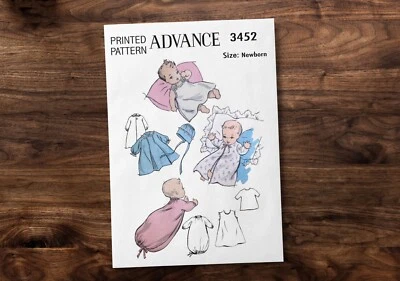 Advance 3452 Sewing Pattern Newborn Unisex One Piece Snap On Suit - One Size - Image 1 of 4