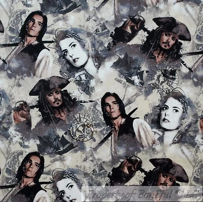 Edredón de algodón BonEful Fabric FQ gris negro película de Piratas del Caribe de Disney Foto 1 de 4