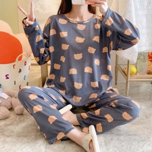 Pajamas Women's Long-sleeved Cute Thin Two-piece Set Spring and Autumn Style - Picture 1 of 17