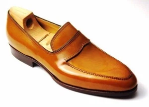 Mocasines formales de cuero tostado hechos a mano para hombre Zapatos sin cordones de cuero para hombre - Imagen 1 de 10