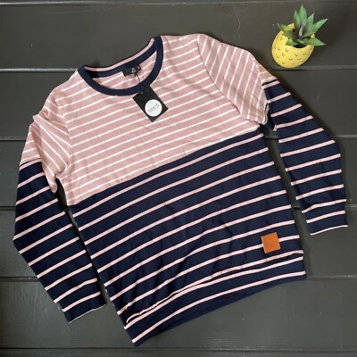 Ampersand Avenue NWT Pullover Sweatshirt Navy Blue & Pink Stripes SOFT Medium - Image 1 of 4